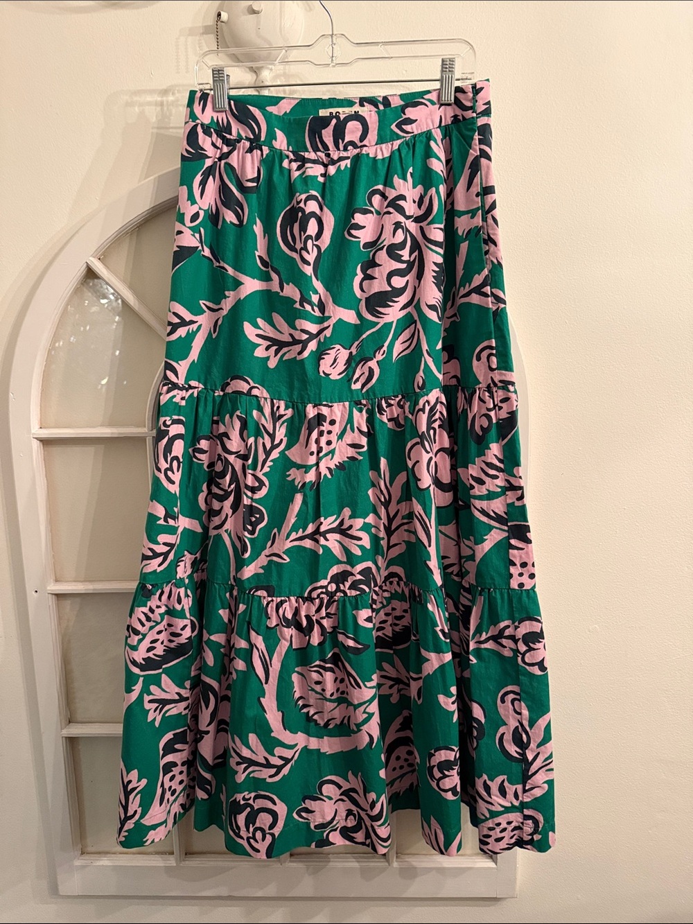 Boden Green Pink Floral Tiered Maxi Skirt 100% Cotton side pockets, cottagecore - Picture 7 of 13
